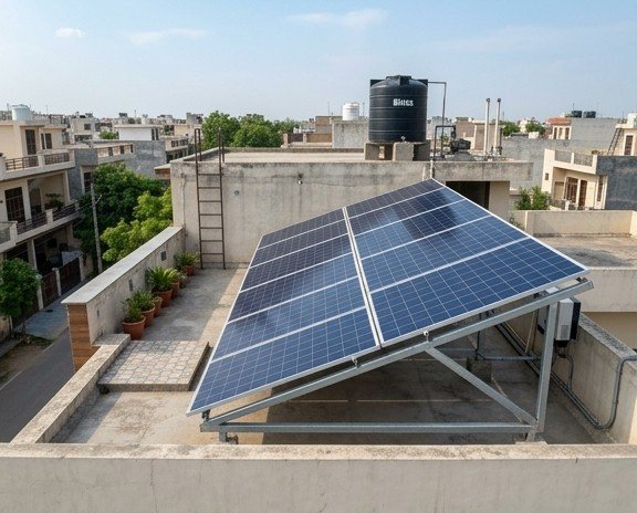 Modern house with solar panels on roof